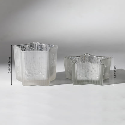 Letine 10pcs Frosted Silver Ribbed Star Candle Cups - Assorted Height Tea Light Candle Holders, Mercury Glass Votives for Wedding, Fall Table Centerpiece& Holiday Decorations (Tall 2.44", Short 1.57")