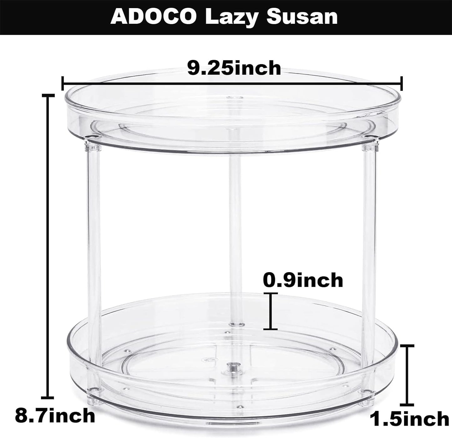 2 9.25Inch 360 Tier Lazy Susan Bathroom Organizer, Clear Rotating Makeup Organizer for Vanity, Skincare Organizers