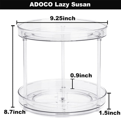 2 9.25Inch 360 Tier Lazy Susan Bathroom Organizer, Clear Rotating Makeup Organizer for Vanity, Skincare Organizers