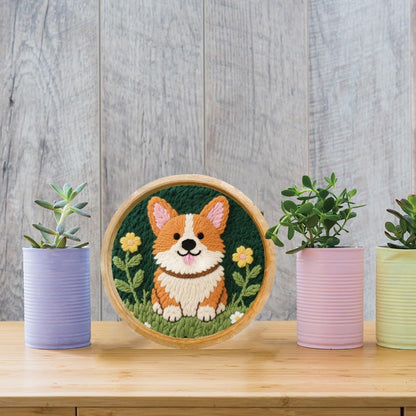 FREEBLOSS DIY Corgi Punch Needle Kit for Beginners Embroidery Punch Needle Starter Craft Set with Instructions Frame Embroidery Kit for Adults Gift Decoration 7.9''/20cm
