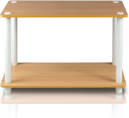 2-Tier Furinno Turn-N No Tools Tube Shelf/End Table, Single, Beech/White