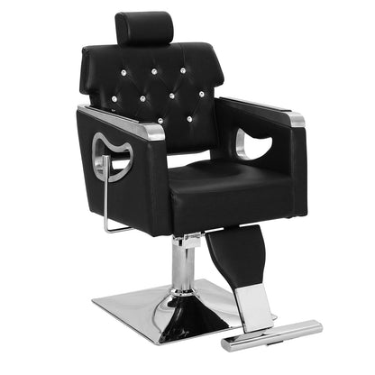 GarveeHome Barber Chair, PU Leather Reclining Salon Chair for Hair Stylist with High-Density Sponge Cushion, Hydraulic Pump Adjustable Height, 360° Swivel, Beauty Spa Equipment, Black and Chrome