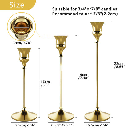 Showin Candlestick Holders Gold, 3 Packs Taper Candle Holder for Candlesticks, Candle Sticks Holder Decor for Home Decor