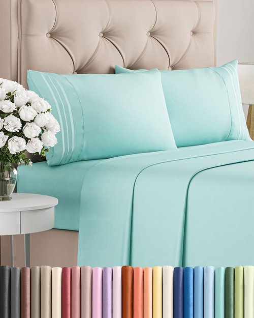 King Size 4 Piece Sheet Set - Ultra-Soft Cooling Bed Sheets for Luxurious Comfort - Deep Pockets, Wrinkle-Free - Oeko-Tex Certified - Spa Blue