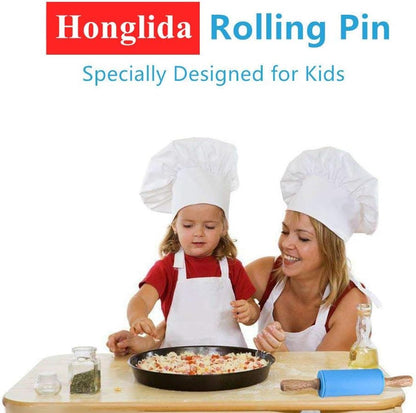 Mini Silicone Rolling Pin for Kids, Non-stick Wood Handle, 9 Inch, 2 Pack