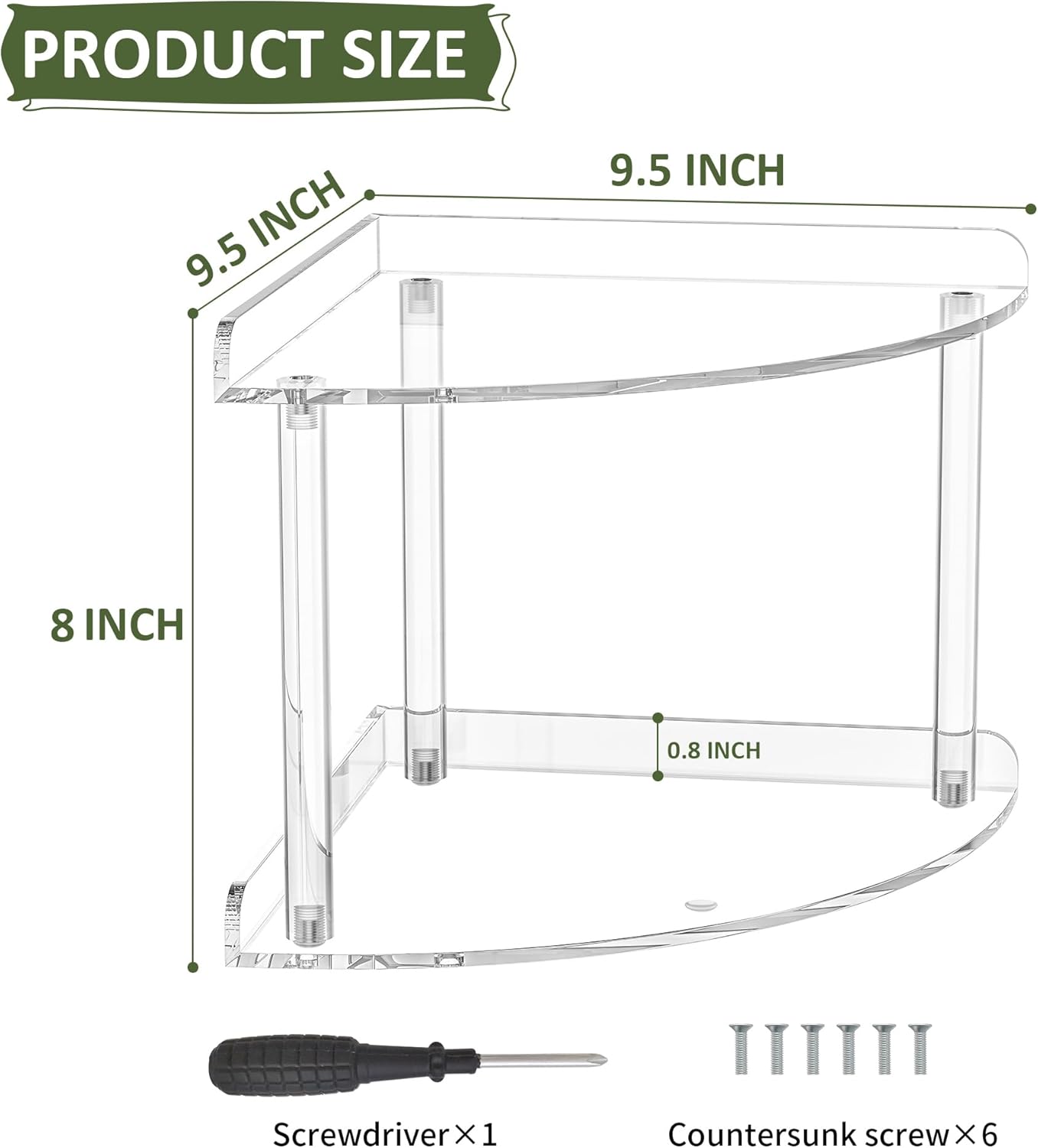 2 9.5x9.5x8 Inch, Countertop Sezanrpt Tier Acrylic Corner Shelf Organizer Storage Transparent Corner Shelf