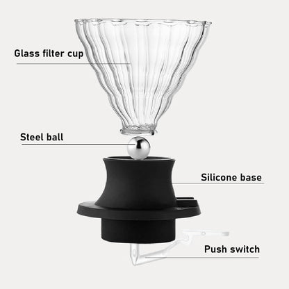 High Temperature Resistance Glass Coffee Dripper with Steel Balls, Easy to Operate for Immersion and Hand Drip