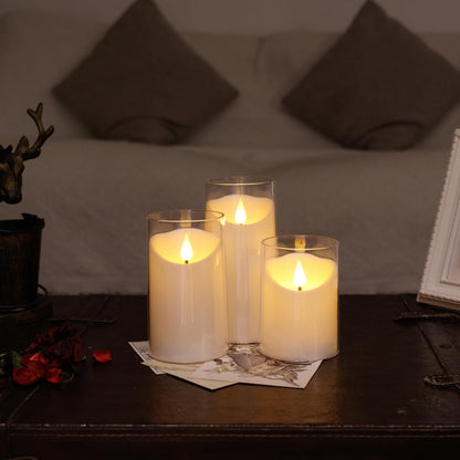 NURADA Flameless Candles with Remote Timer: 3D Wick Battery Operated Led Pillar Unbreakable Acrylic Fake Candle Set for Home Decoration Romantic Ambiance - Pure White 3 Pack