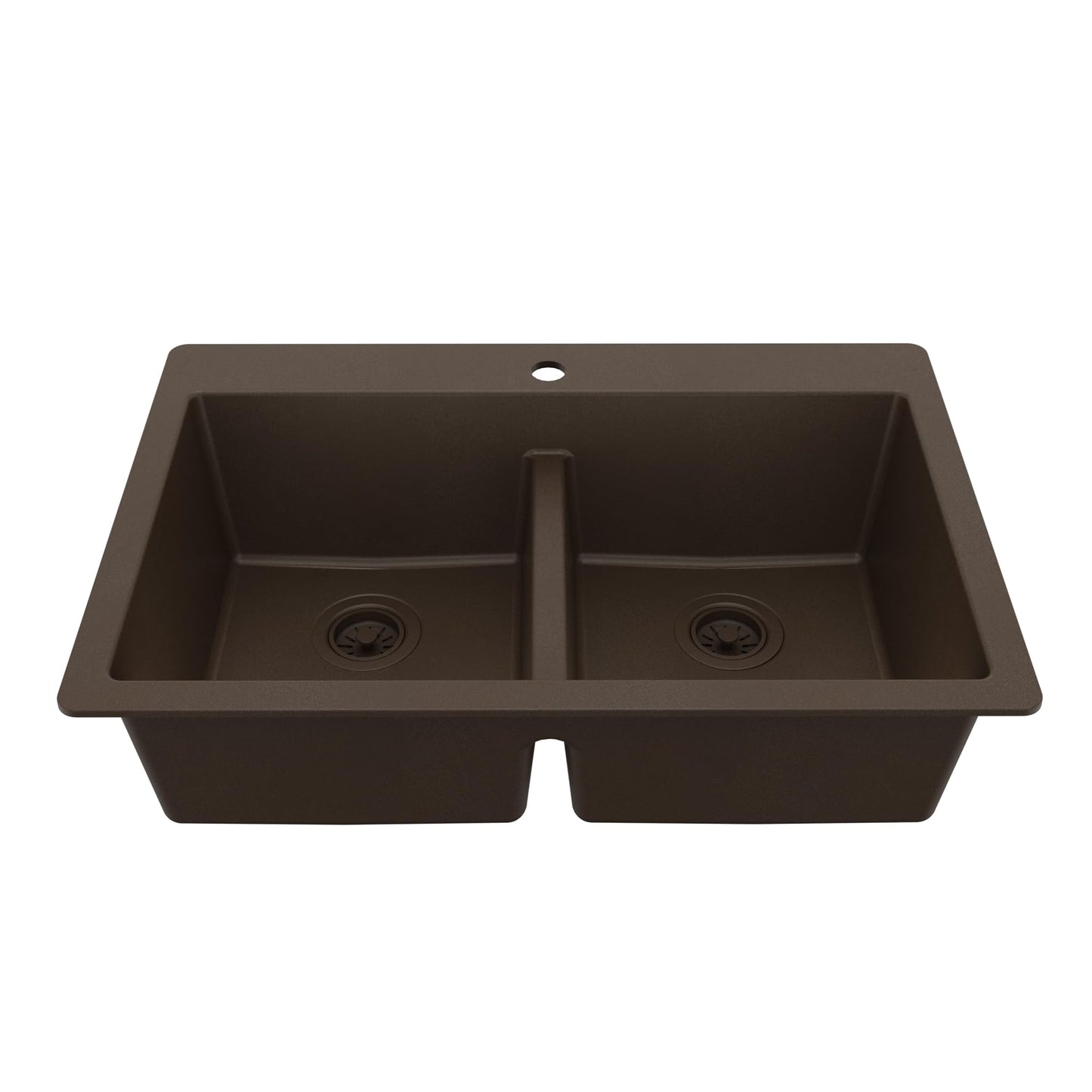Karran 33" Brown Quartz Composite Double Bowl Kitchen Sink – Top Mount Drop-In 50/50 Low Divider, 80% Natural Quartz, 535°F Heat Resistant, Sound Dampening, Granite Composite, QT-810