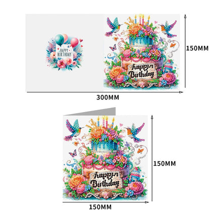pigpigboss 6 Packs Happy Birthday Diamond Painting Greeting Cards with Envelope, Birthday Cake Diamond Art Cards, Flower Bird Butterfly Diamond Greeting Card Arts Kit for Birthday