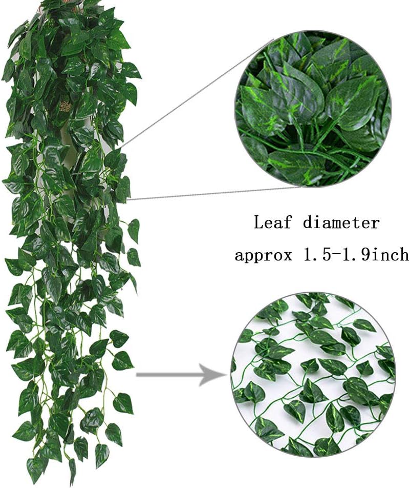Kalolary 84 Feet Scindapsus Artificial Ivy Garland, 12 Strands Green Leaves Vine for Wedding Arch, Party Decoration
