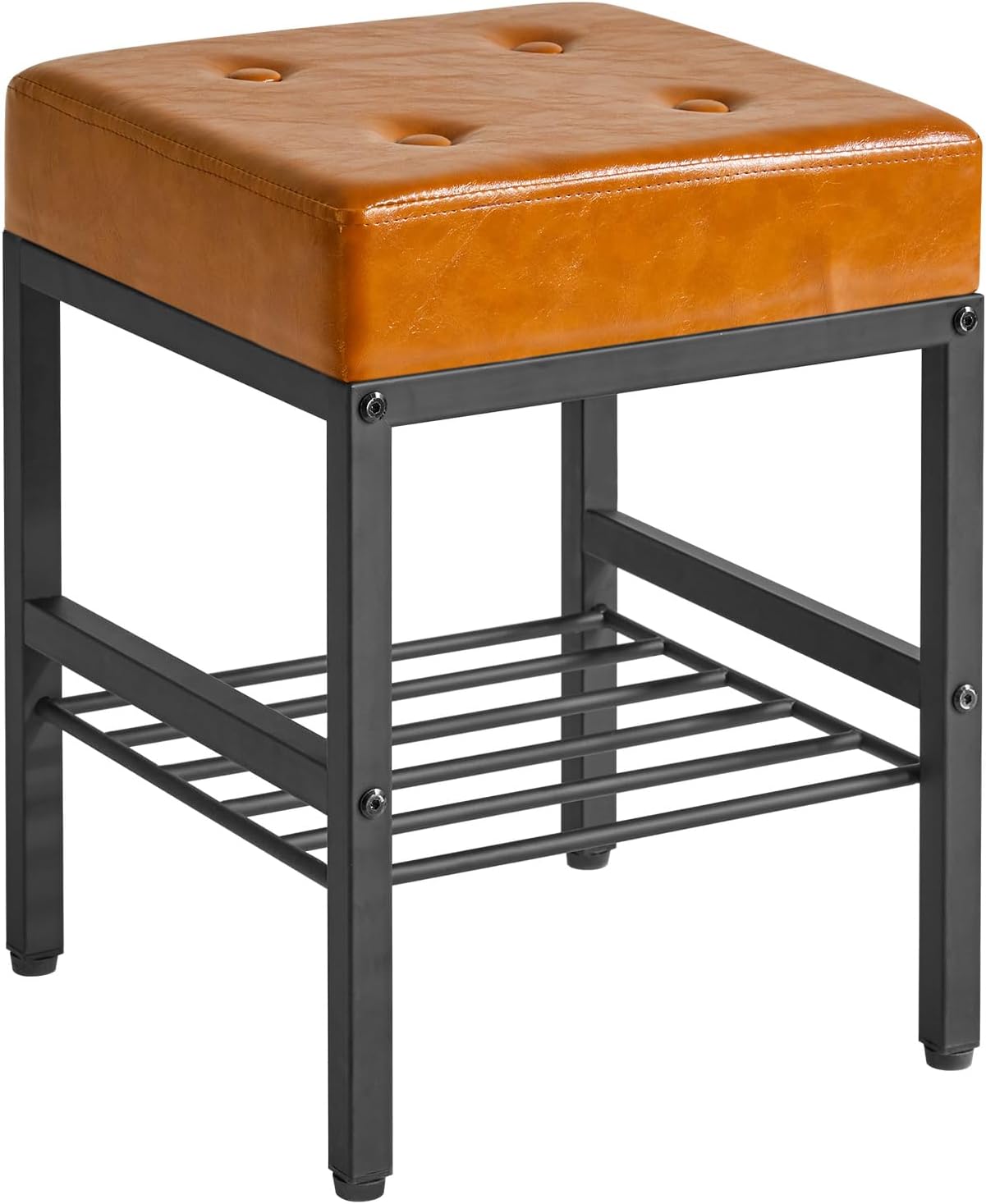 LG-60J IBUYKE Square Makeup Stool with Adjustable Feet and Storage Space, Footrest Chair, PU Vanity Seat, Multi-Use as