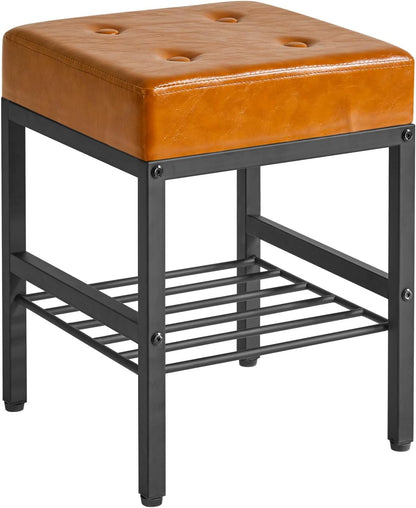 LG-60J IBUYKE Square Makeup Stool with Adjustable Feet and Storage Space, Footrest Chair, PU Vanity Seat, Multi-Use as