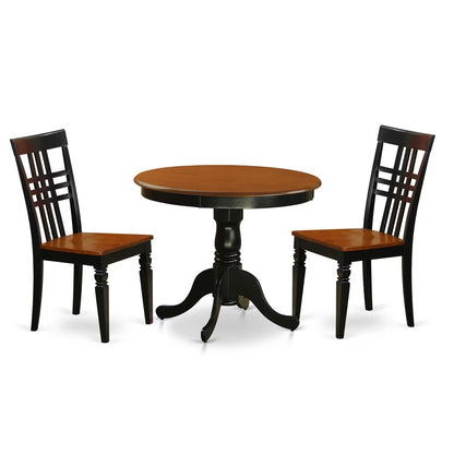East West Furniture ANLG3-BCH-W 3 Piece Dining Room Table Set Contains a Round Kitchen Table with Pedestal and 2 Dining Chairs, 36x36 Inch, Black & Cherry