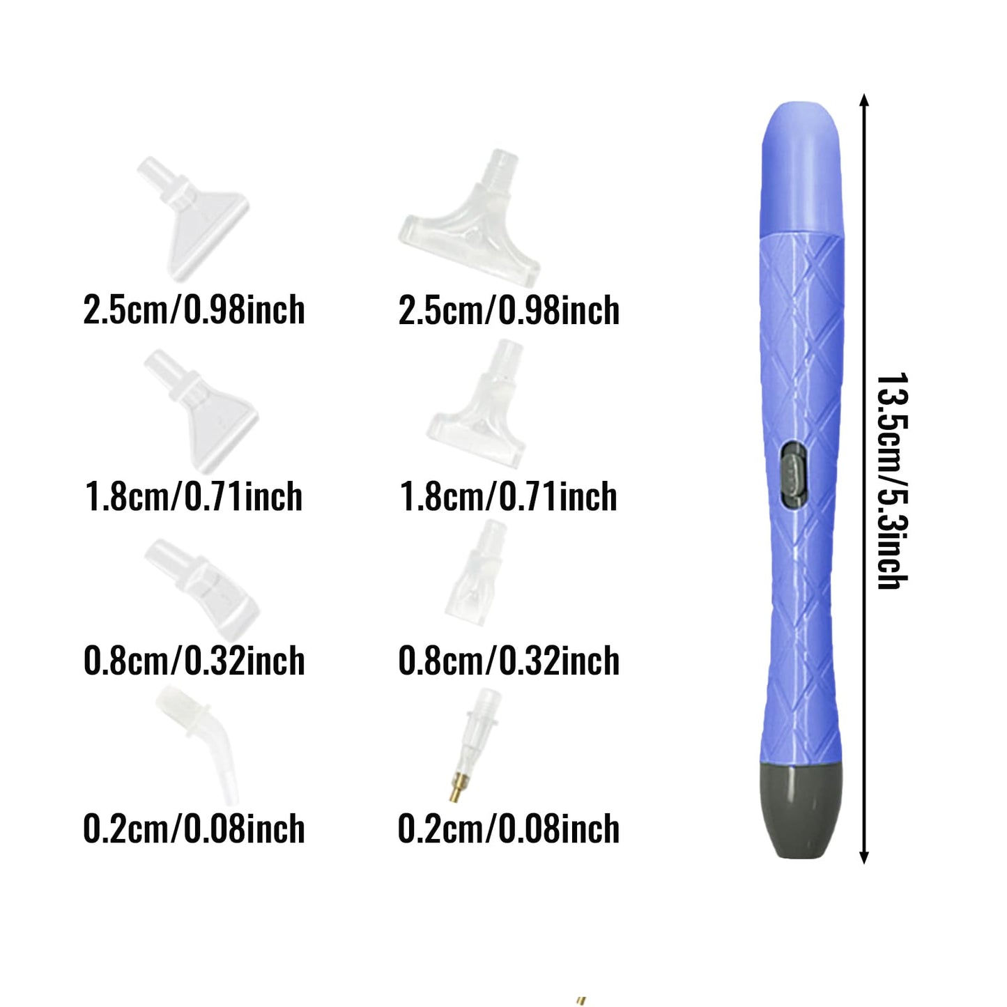 Electric Diamonds Paintings Art Drill Pen with LED, Double-Headed Design, 8 Interchangeable Tips for Square Round Beads, DIY Craft Tool (Purple)