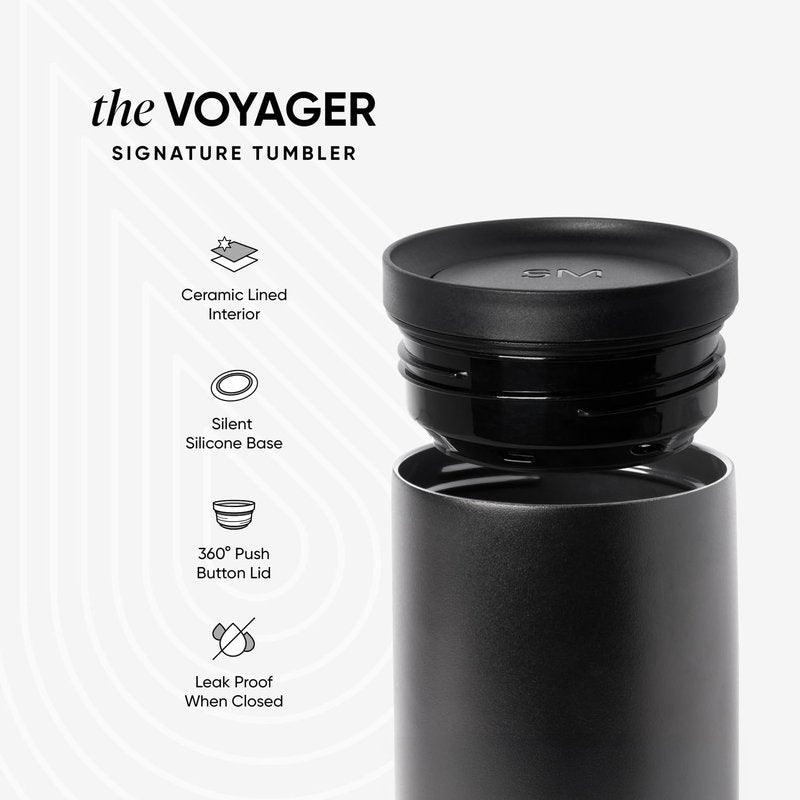Simple Modern Travel Coffee Mug Tumbler with 360° Lid | Ceramic-Lined Insulated Stainless Steel Cold Brew Iced Coffee Cup | Gifts for Women Men Her Him | Voyager Signature | 16oz | Midnight Black