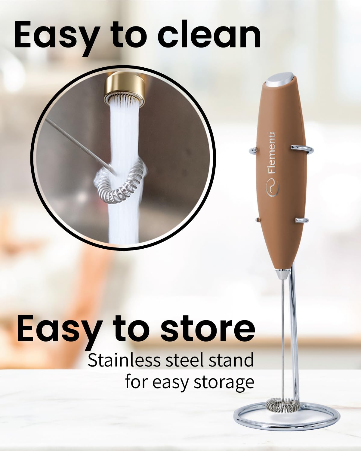 Elementi Portable Electric Milk Frother, Matcha Whisk, Milk Frother for Coffee Frother Electric Hand Blender, Mini Electric Whisk Small Hand Blender (Periwinkle)