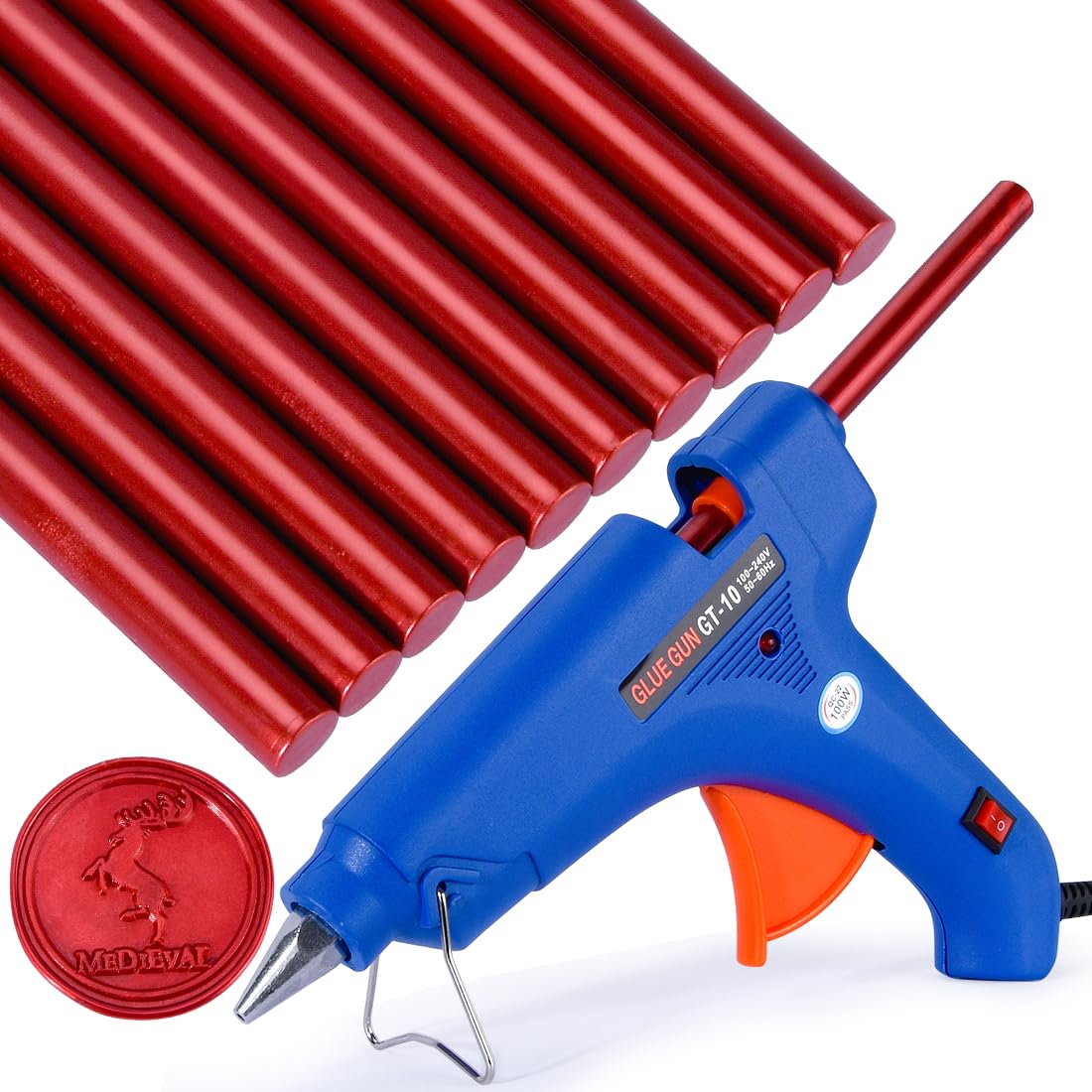 MEDIEVAL Red Wax Seal Glue Gun Kit: 10Pc Blood Red Sealing Wax Sticks & Gun