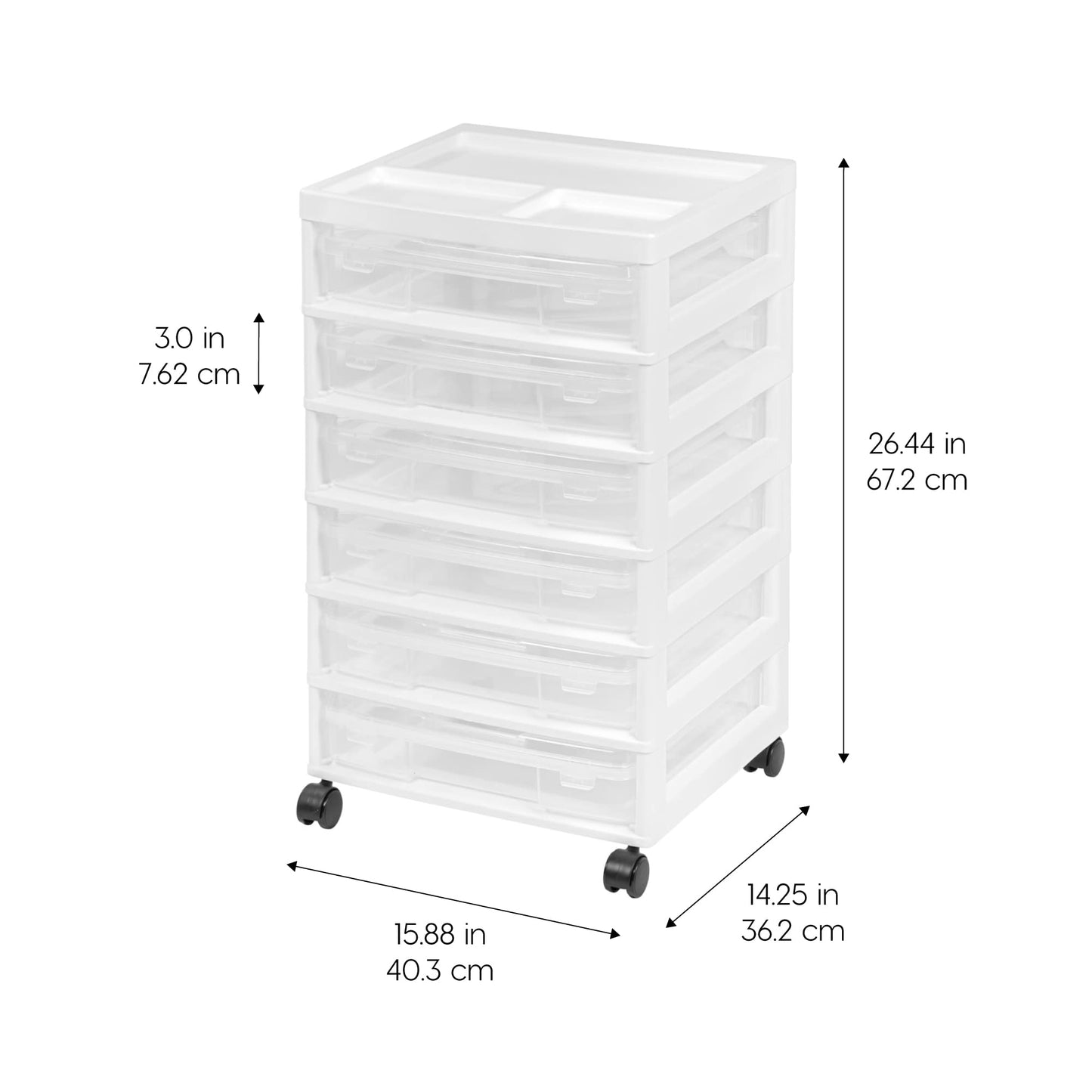 IRIS USA Fits 12" x 12" Paper, 6-Tier Scrapbook Rolling Storage Cart with Organizer for Stationery Vinyl Tools Office Art and Craft Supplies, Yarn, 6 Clear Cases w/Built in Handle - White/Clear