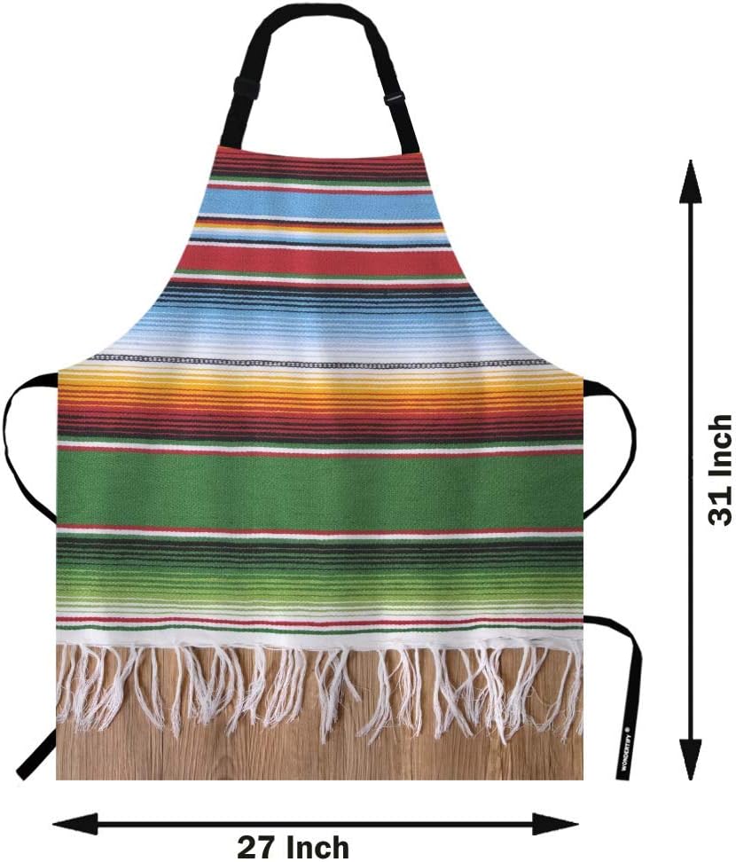WONDERTIFY Mexican Style Apron - Traditional Colorful Lines Bib Apron with Adjustable Neck for Cooking, Baking, BBQ