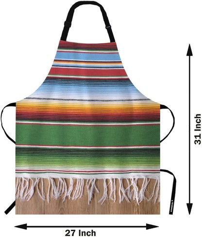 WONDERTIFY Mexican Style Apron - Traditional Colorful Lines Bib Apron with Adjustable Neck for Cooking, Baking, BBQ