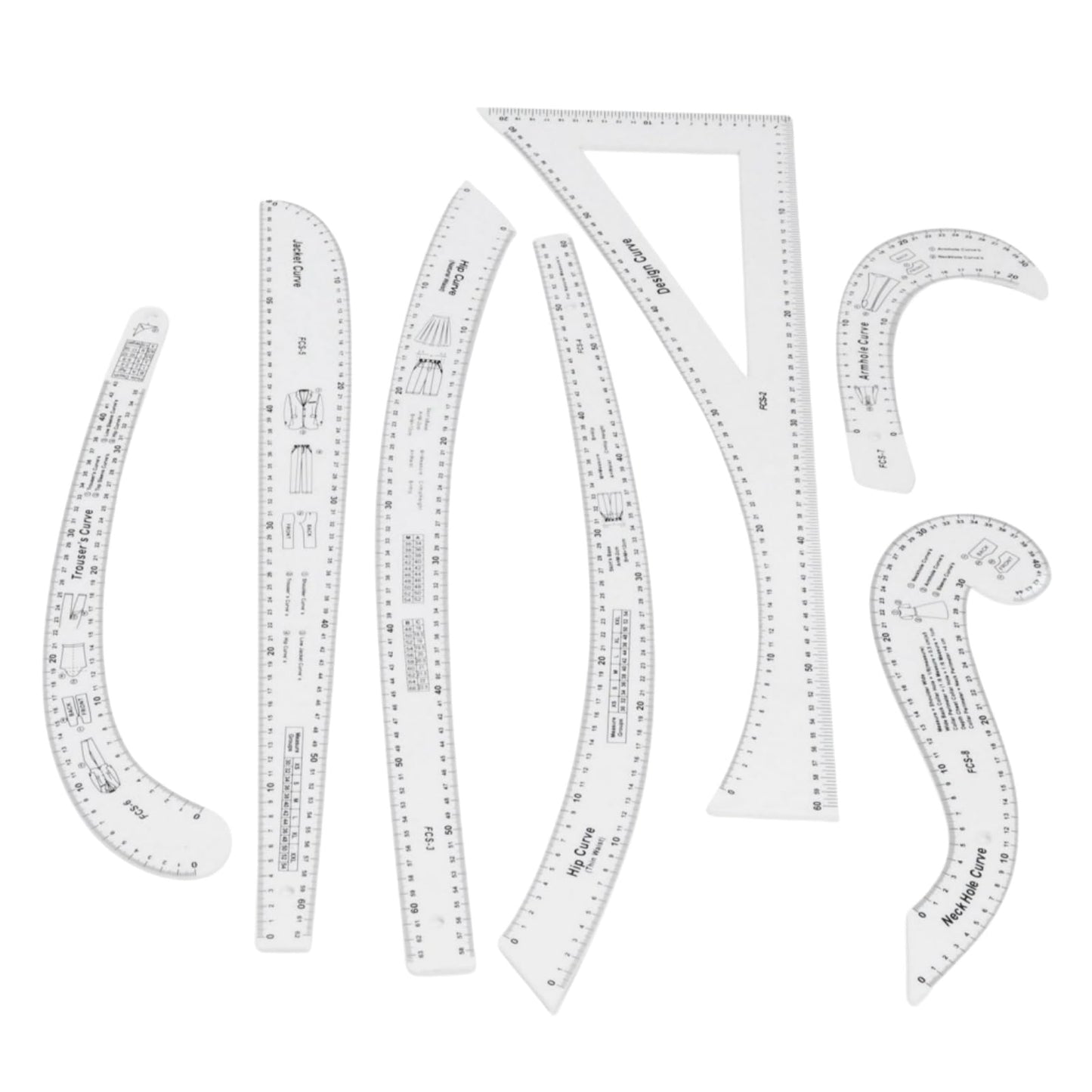 Professional Sewing Ruler Set, 7-Piece French Curve Pattern Making Rulers for Tailors, Designers, Beginners