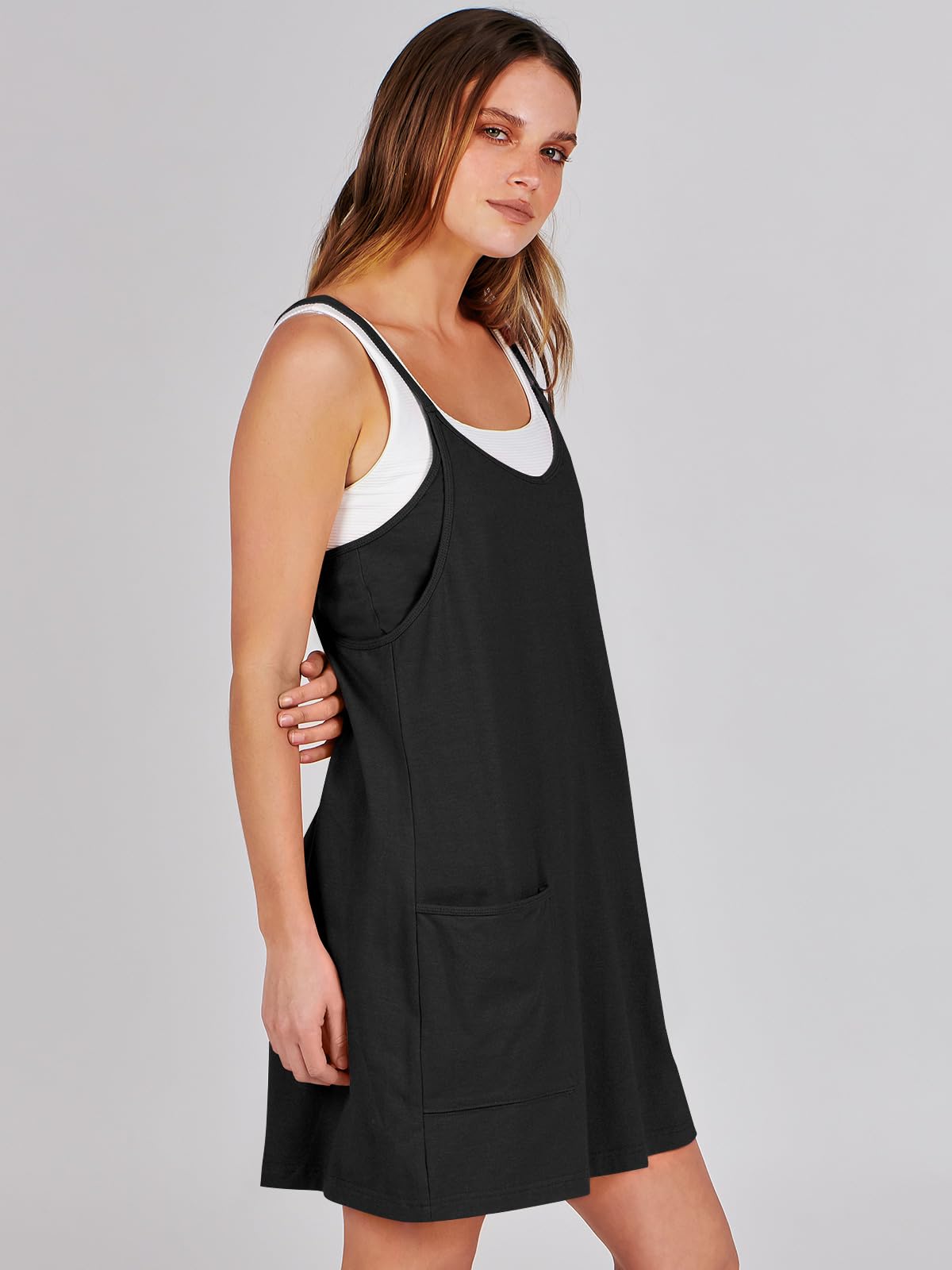 ANRABESS Women Athletic Dress Summer Tennis Workout Active Sports Mini Romper Dress Built in Shorts Travel Vacation Clothes Black X-Large