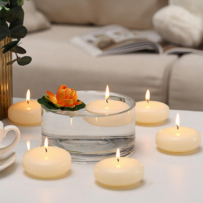 qinxiang 24 Pack Floating Candles, 3” Ivory Unscented Dripless Wax Burning Candles, for Cylinder Vases, Weddings, Party and Holiday …
