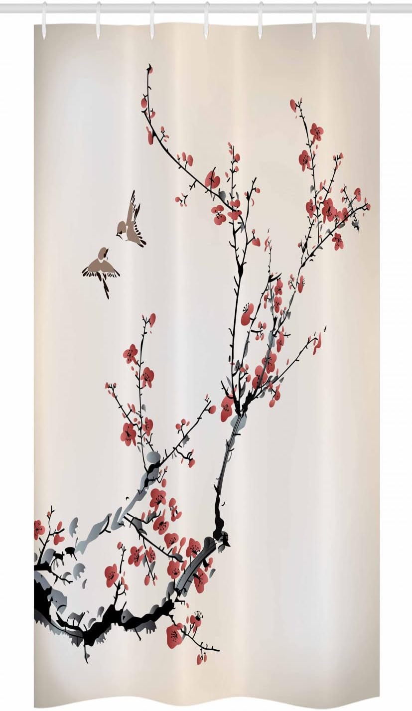 Ambesonne Nature Stall Shower Curtain, Cherry Branches Flowers Artwork, Fabric Bathroom Decor Set, 36" X 72"