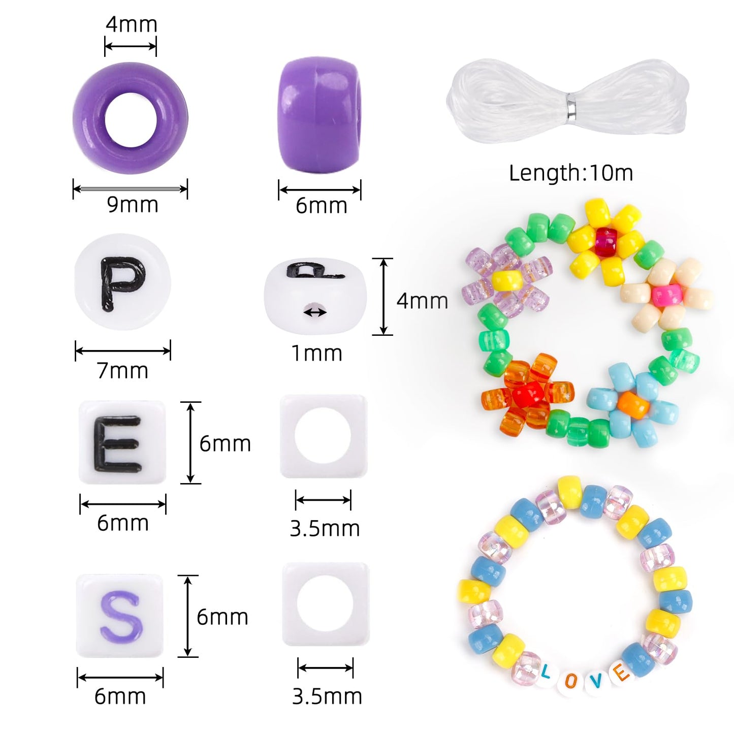 Quefe 48 Colors Bracelet Making Kit Pony Beads 4000pcs Kandi Beads for Friendship Bracelet Making Kit 2400 Plastic Rainbow Bulk and 1600 Letter Beads for Keychains Craft Jewelry Necklace