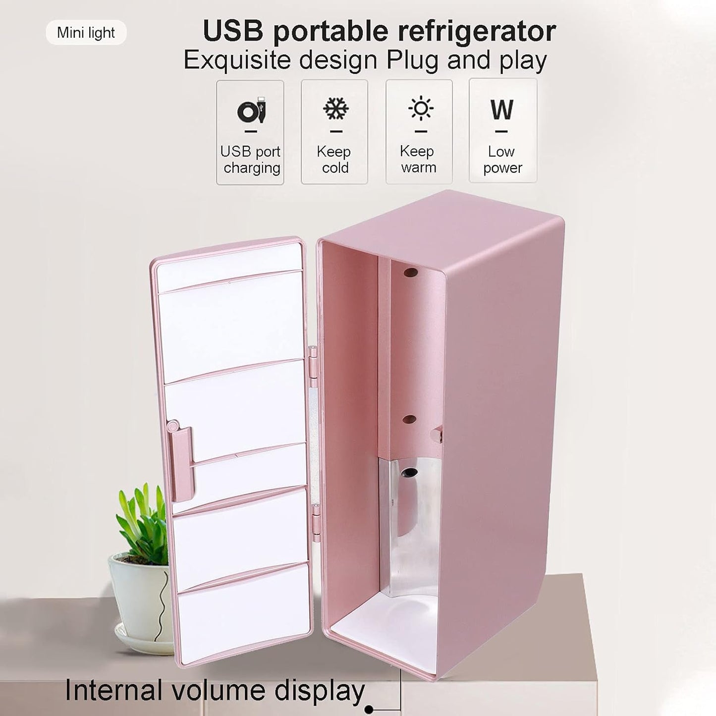 Small Cold Warm Fridge, Mini USB Portable Car Refrigerator for Bedroom Office, Electric Cooler & Warmer