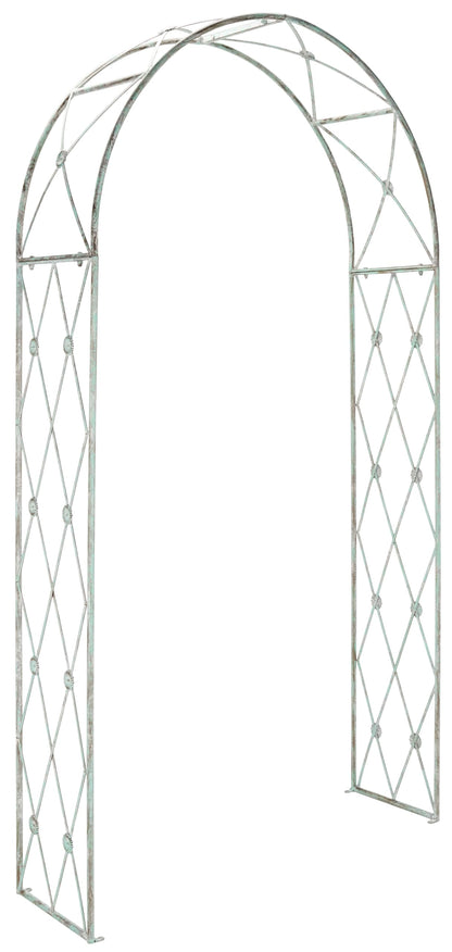 SAFAVIEH Outdoor Collection Atticus Antique Dark Green Wrought Iron Lattice Arch Garden Arbor