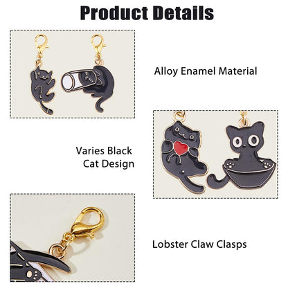 Hobbspring 24Pcs Stitch Markers for Crocheting and Knitting 8 Styles Black Cat Alloy Lobster Clasps Enamel Locking Charms Durable Craft for Knitting Earring Jewelry Making Accessories