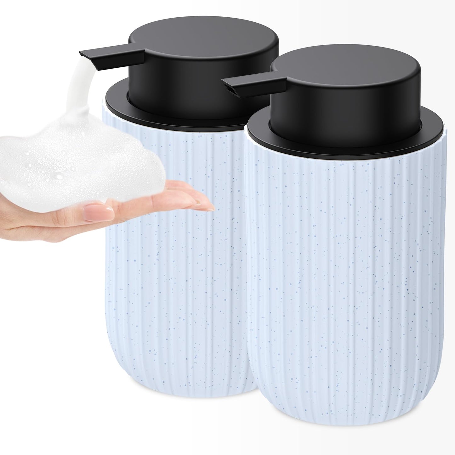Ceramic Foaming Soap Dispenser, 12 oz Bathroom Foam Hand Soap Dispenser, Refillable Lotion Soap Dispenser with Removable Pump for Kitchen Hand Wash Dispenser, Modern Home Decor(2Pack-Black)