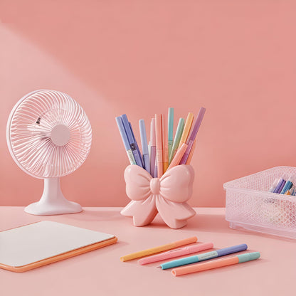 Bow Pen Holder for Desk, Coquette Ceramic Pencil Organizer Makeup Brush Holders with Bow, School Supplies Cute Office Decor, Back to School Accessories for Teachers Appreaction Gift for Women(pink)