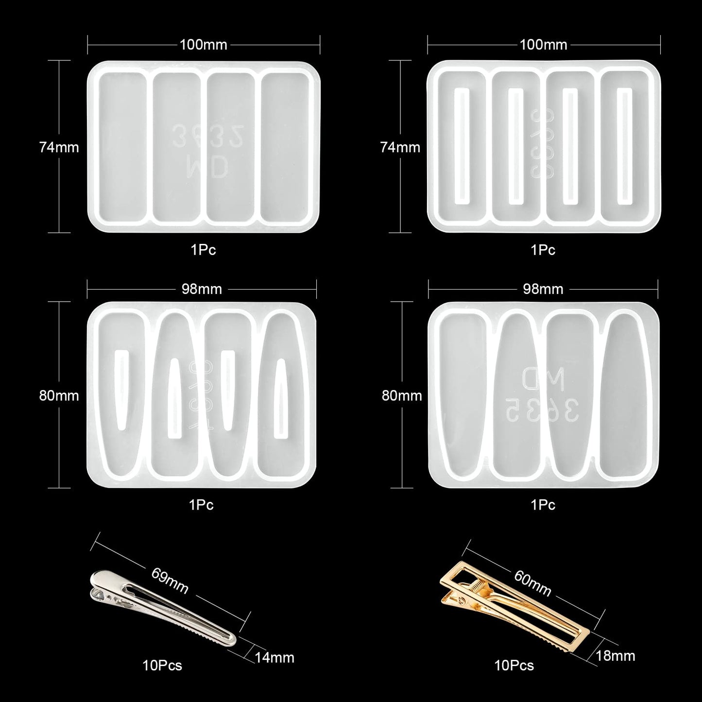 BEEFLYING 24 Pcs Hair Clip Silicone Molds Kit with 4Pcs Cute Colorful Casting Resin Molds 20Pcs Hairpin for Women DIY Epoxy Resin Hair Pins Jewelry