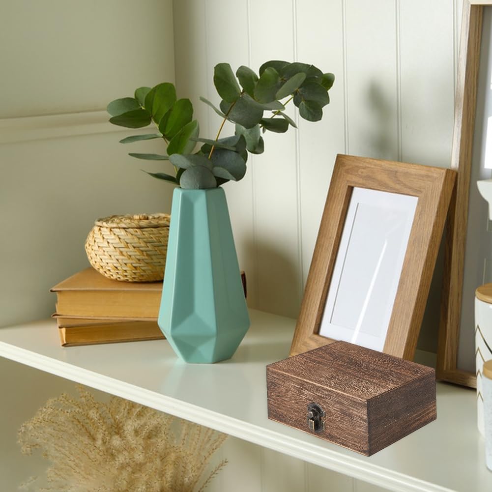 SUPERFINDINGS 6PCS Wooden Jewelry Storage Box Wood Container Boxes Wooden Box with Hinged Lid Wood Reusable DIY Gift Case Rustic Keepsake Case for Jewelry Trinket Cards Letter Storage, 5.85x3.88x2.34