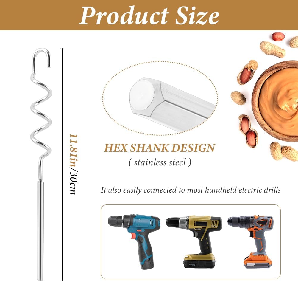 homfanseec Tool(11.81inch) Peanut Butter Stirrer Stainless Steel,Peanut Butter Mixer Hand Crank, Peanut Butter Stirrer