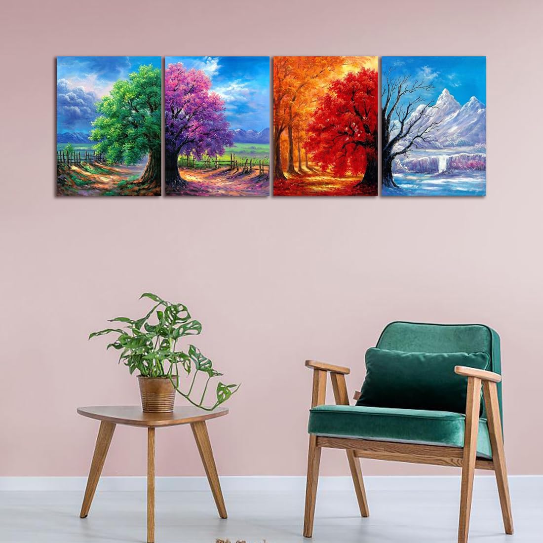 Muzagroo Art 4 Pack 5D Diamond Painting Kits for Adults DIY Diamond Art Kits 4 Seasons Trees Wall Art for Living Room Adults Crafts Diamond Dot Gem Art Kits for Beginners
