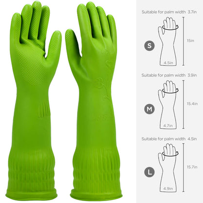 IUCGE Rubber dishwashing gloves 3 Pairs for kitchen,Cleaning washing dish gloves long for household reuseable durable.(Medium,Green)