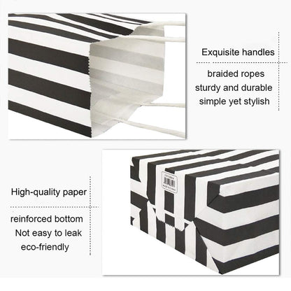 ADIDO EVA 25 PCS Black and White Striped Gift Bags Small Kraft Paper Bags with Handles for Party Favor (6.2 x 3.1 x 8.6 In)
