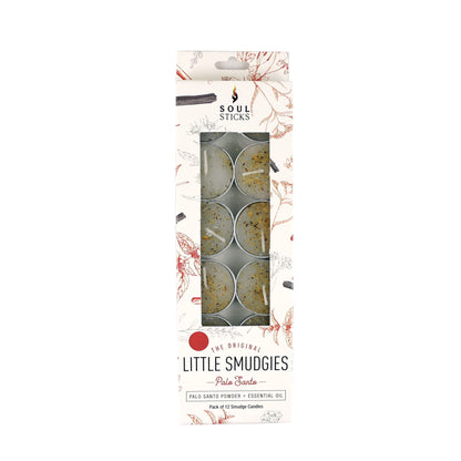SOUL STICKS 12 Pack Little Smudgies Tealight Candles Smudge Candle for Cleansing House, Meditation, Chakra Healing | Made with Crystals and Herbs (Palo Santo)