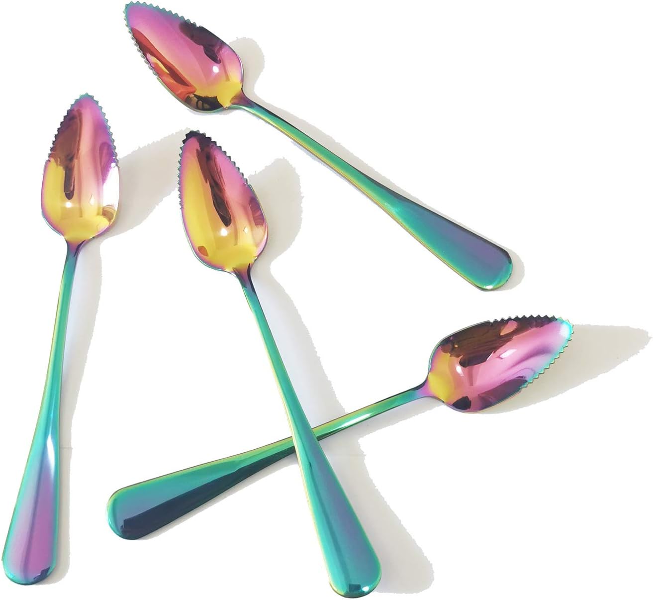 4 Piece Colorful Stainless Steel Grapefruit Spoons, 6.5 Inch Metal Spoons for Dessert, Fruit, and Salad