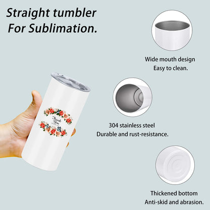 Wzaytia 15 Oz Sublimation Tumblers Blank (8 Pack), Skinny Straight Kids Sublimation Tumblers Bulk, Individually Gift Boxed,