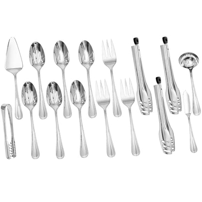 KINGSTONE 16 Piece Teardrop Serving Utensils Set, 18/10 Stainless Steel Serving Utensils, Slotted Spoons, Forks, Tongs, Cake Server, Butter Knife for Buffet, Catering, Wedding, Party