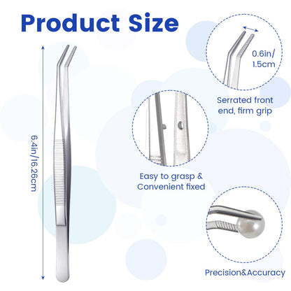 30 Pcs Stainless Steel Tweezers, Curved Serrated Tip Multipurpose Forceps, Crafting Sewing Machine Tweezers Bulk, Silver