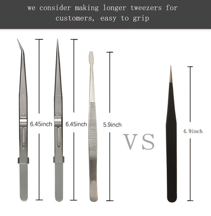 Grteark 5Pcs Precision Tweezers Set, Flat/Pointed/Curved Angled Locking Long Tweezers for Crafts, Medical Surgical, Lab, Soldering, Jewelry Crafting, Watch & Electronics/Car Repair,Splinter Removal
