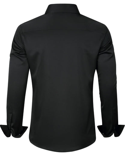 J.VER Men's Dress Shirts Solid Long Sleeve Stretch Wrinkle-Free Formal Shirt Business Casual Button Down Shirts Black Small