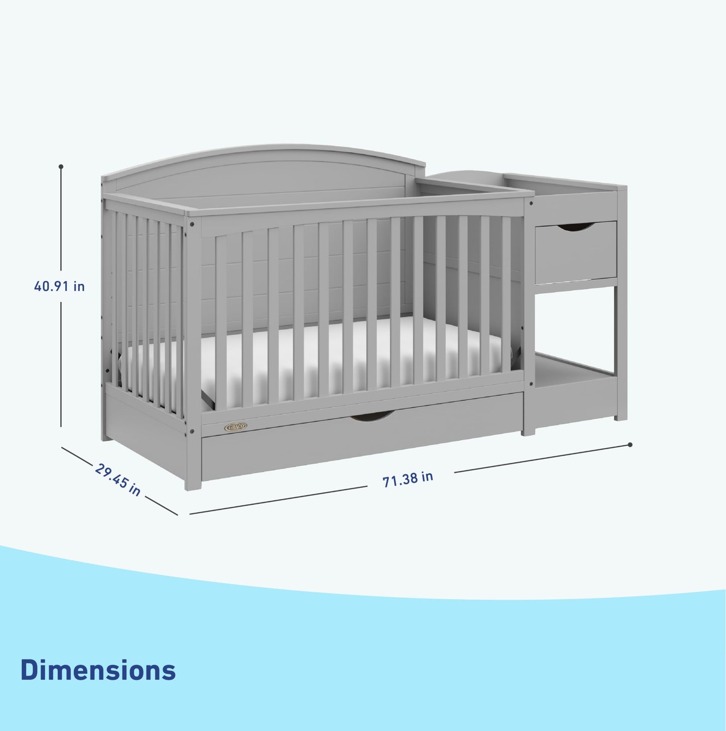 Graco Bellwood 5-in-1 Convertible Crib & Changer with Drawer - GREENGUARD Gold Certified, Full-Size Storage Drawer, Converts to Toddler Bed (Pebble Gray)