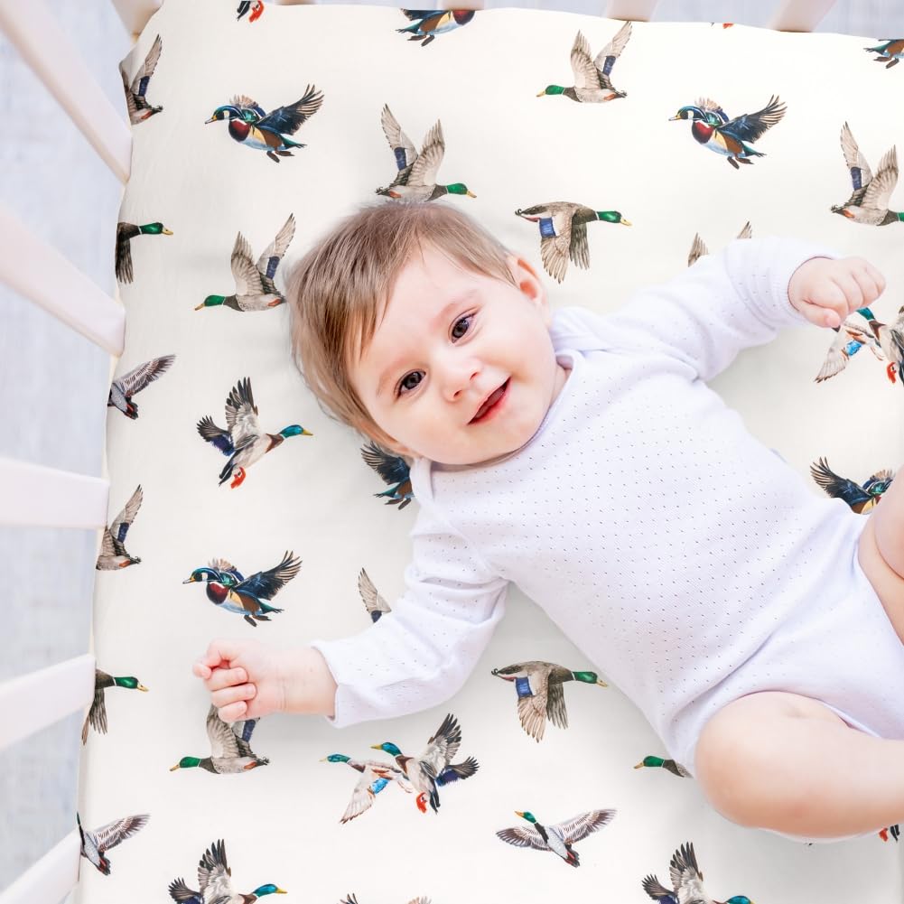 4 Pack Mallard Duck Baby Crib Sheets Neutral Unisex Breathable Fitted Nursery Sheets for Baby Girl or Boys (Crib Sheet)